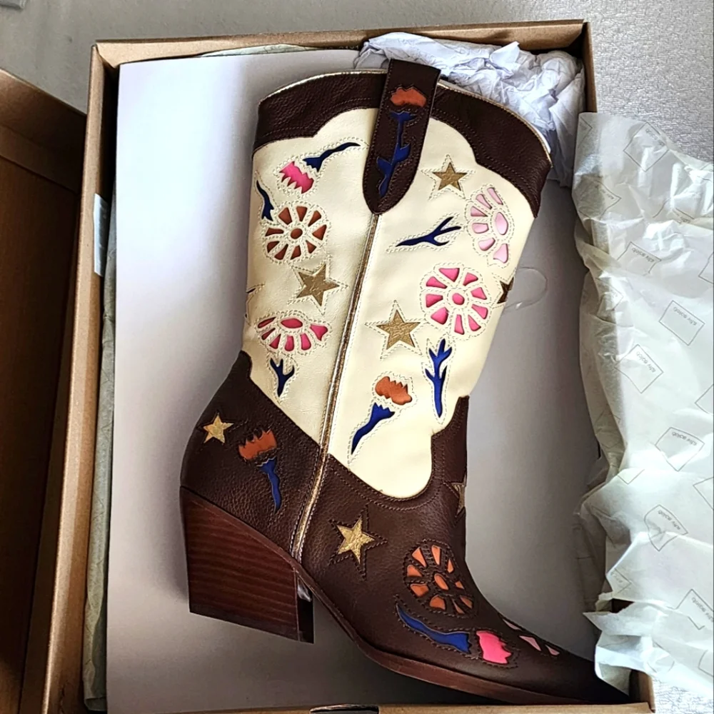 Dolce Vita NIB Women's Lassie Espresso Leather Embroidered Western Boots. Size 9 - Picture 3 of 11